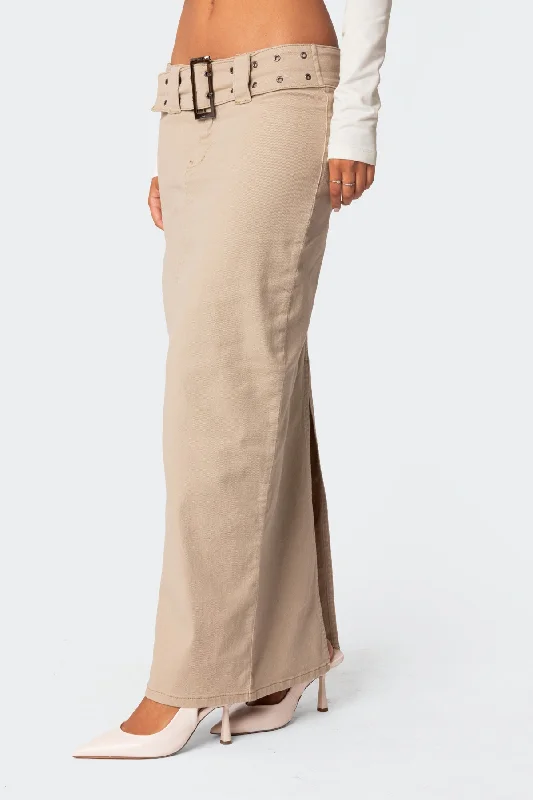 Evangeline Belted Denim Maxi Skirt