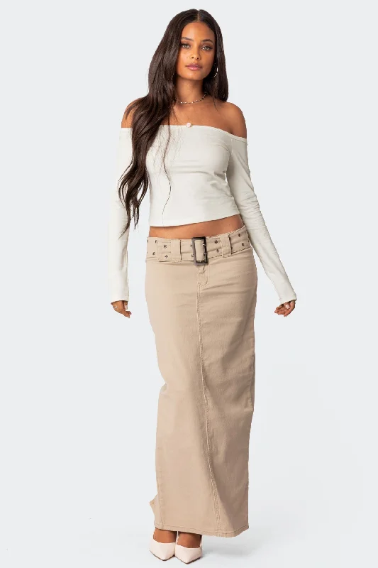 Evangeline Belted Denim Maxi Skirt