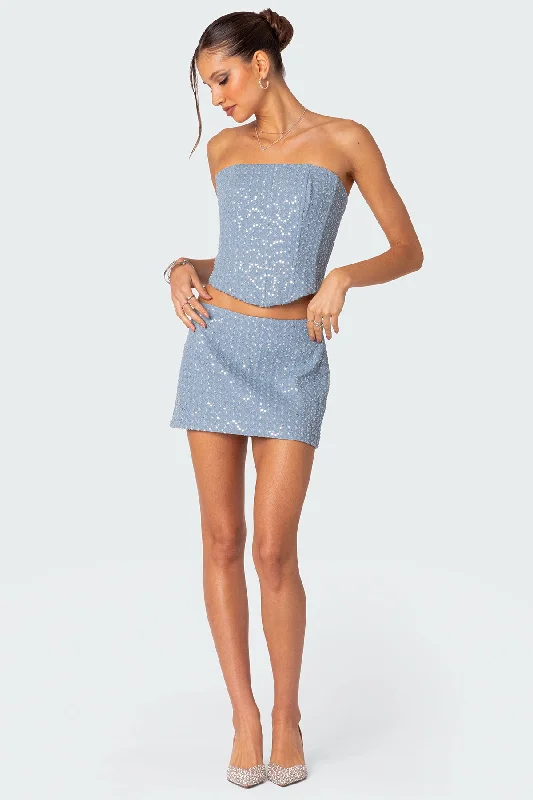 Icing sequined denim mini skirt