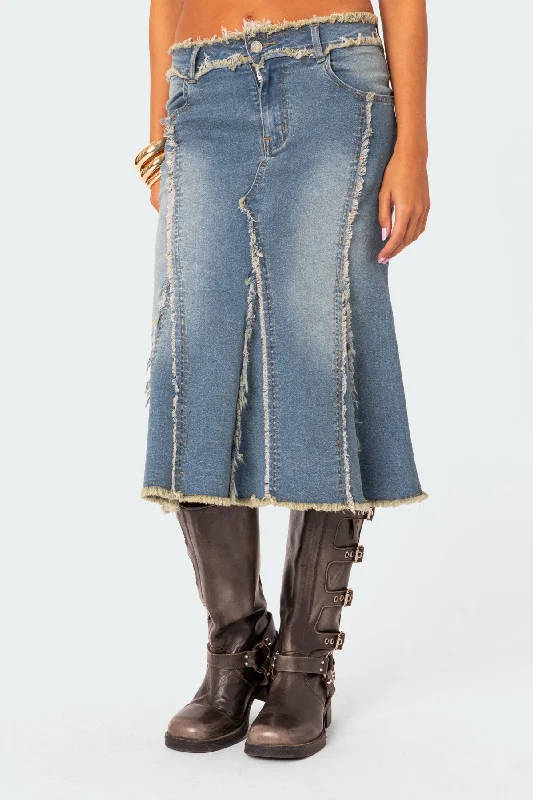 Arabella Distressed Denim Midi Skirt