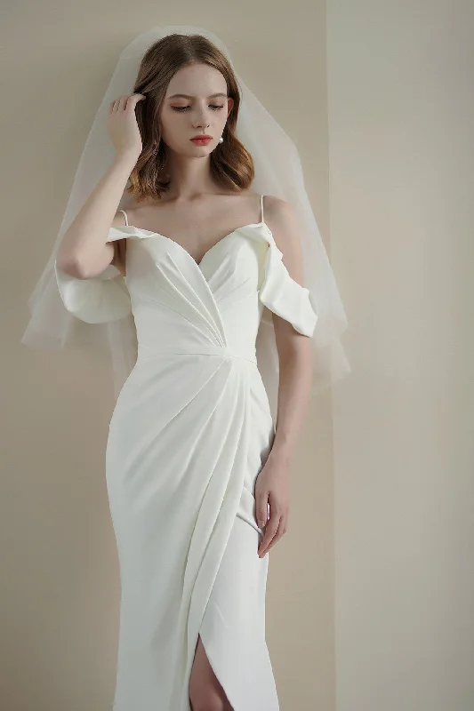 Sheath Sweep-Brush Train Elastic Cloth Wedding Dress CW3215