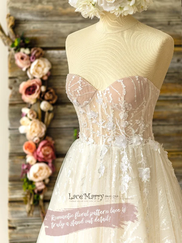 Sparkly Lace Wedding Dress with Strapless Bustier Neckline