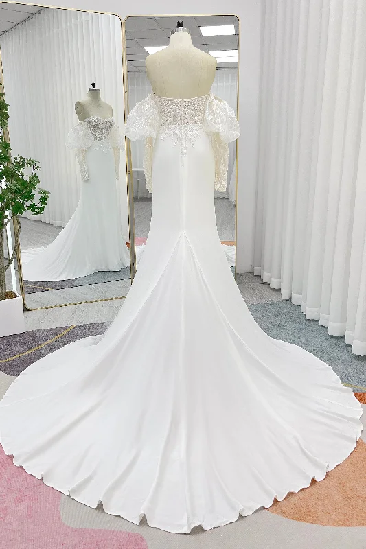 Trumpet-Mermaid Court Train Lace Stretch Satin Wedding Dress CW3266