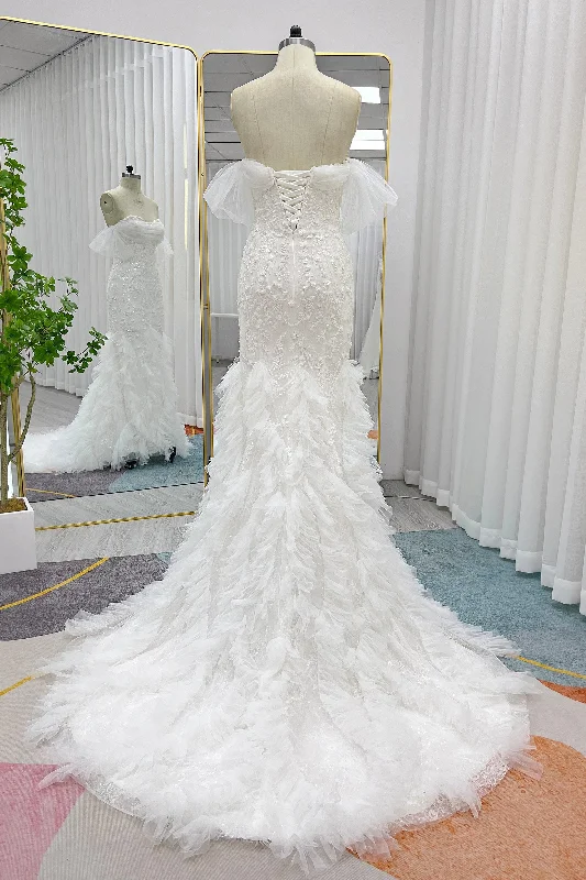 Trumpet-Mermaid Court Train Lace Tulle Wedding Dress CW3253