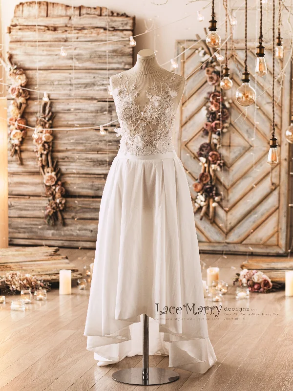 NORAH / Two Piece Wedding Dress Set from Lightly Beaded Transparent Crop Top