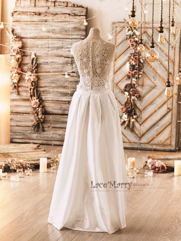 NORAH / Two Piece Wedding Dress Set from Lightly Beaded Transparent Crop Top