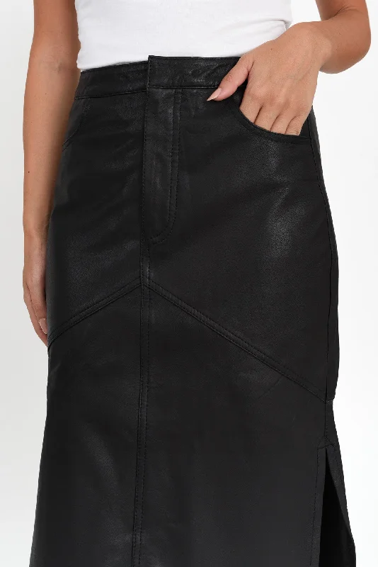 Underground Black Leather Split Skirt