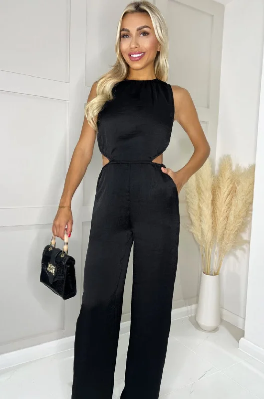 AX Paris Brisa Black Satin Jumpsuit