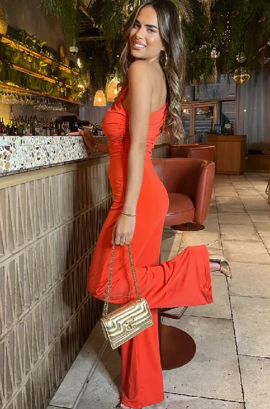 AX Paris Brittany Orange One Shoulder Jumpsuit