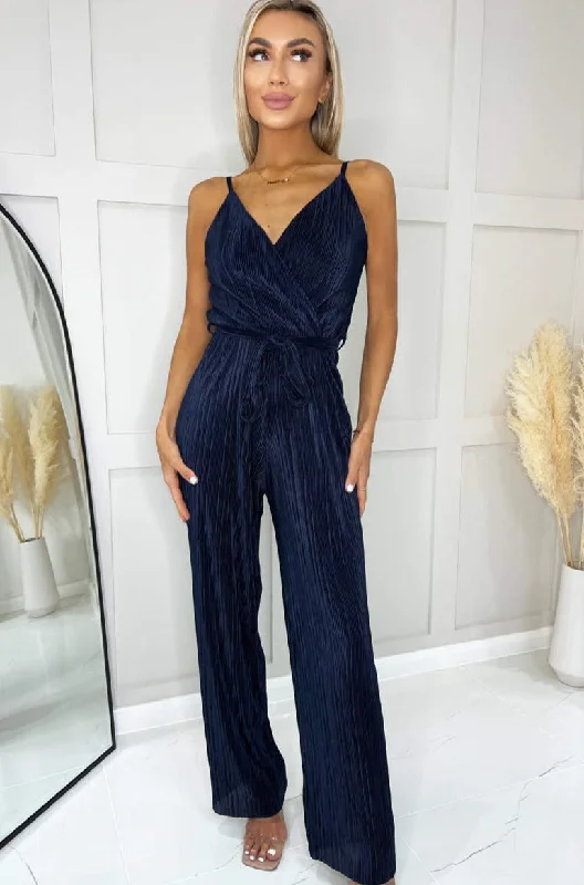 AX Paris Sadie Navy Plisse Wrap Jumpsuit