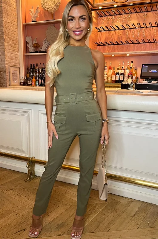 AX Paris Selma Khaki Cargo Jumpsuit