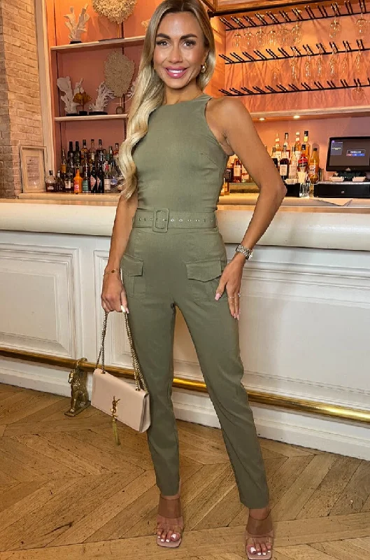 AX Paris Selma Khaki Cargo Jumpsuit