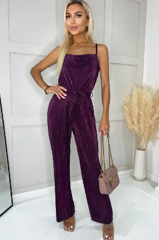 AX Paris Sofia Plum Plisse Jumpsuit