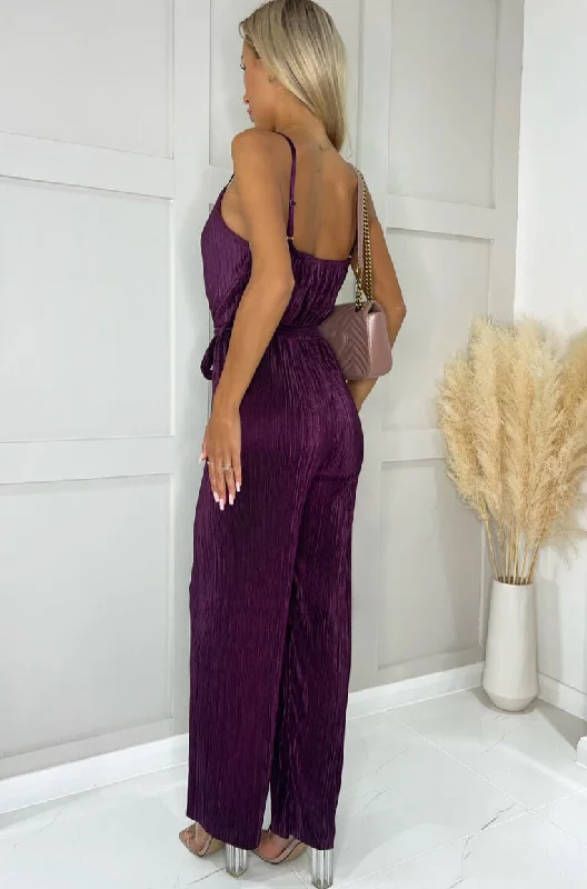 AX Paris Sofia Plum Plisse Jumpsuit