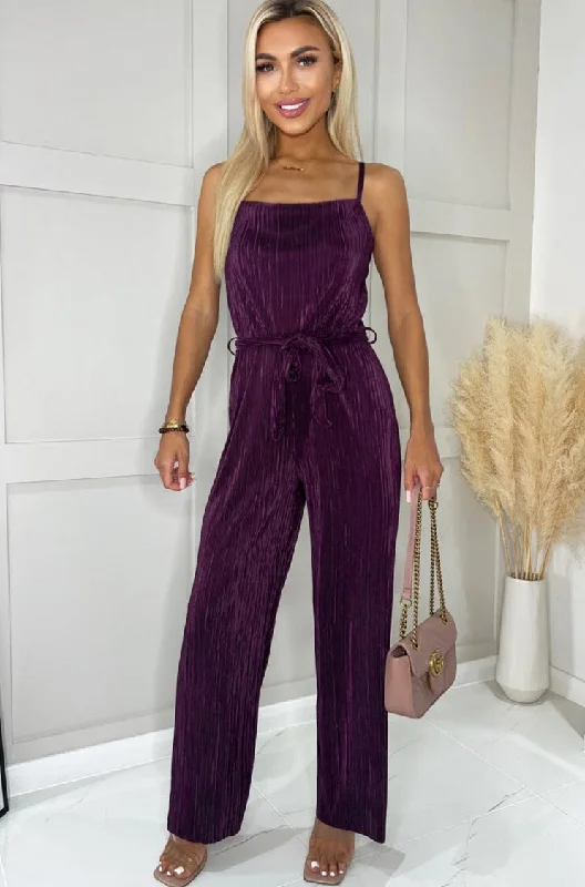 AX Paris Sofia Plum Plisse Jumpsuit