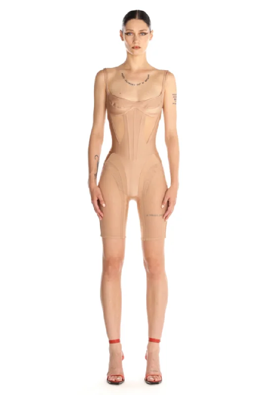 tan lingerie corset bicycle jumpsuit