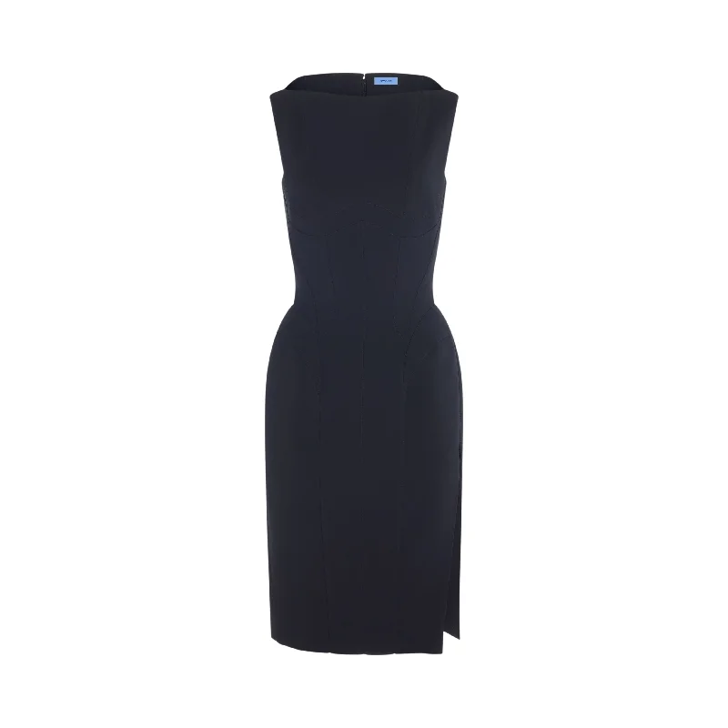 black tailored boat neck dress