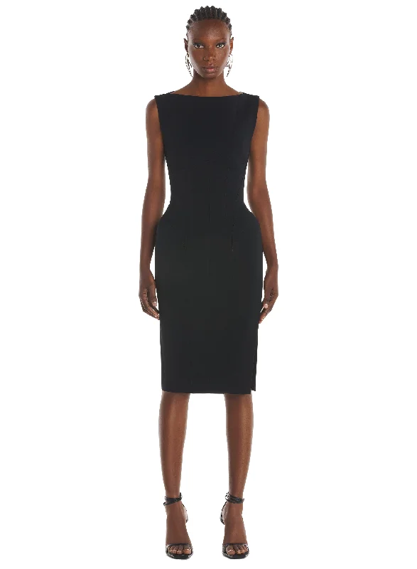 black tailored boat neck dress