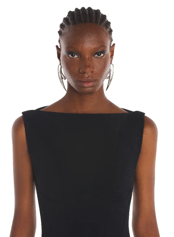 black tailored boat neck dress