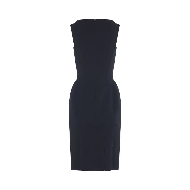 black tailored boat neck dress