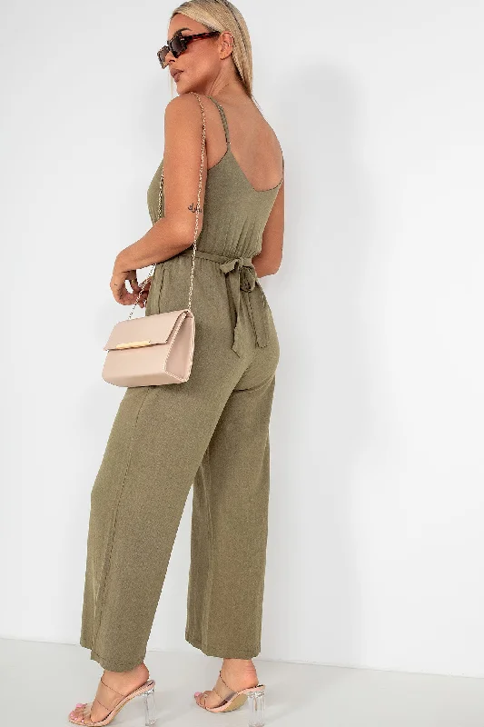 Cathy Khaki Linen Jumpsuit