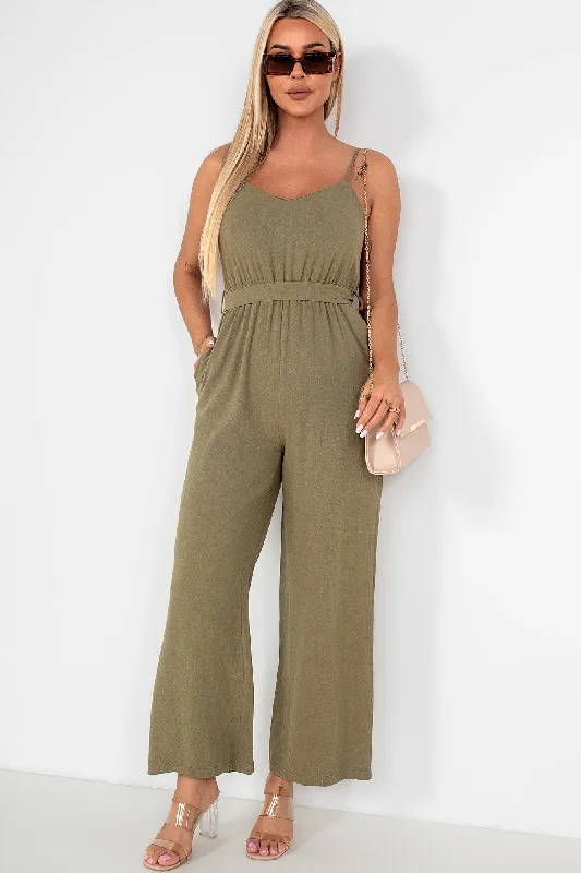 Cathy Khaki Linen Jumpsuit