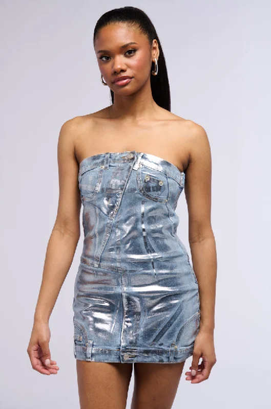 CHROME HEARTS METALLIC DENIM MINI DRESS