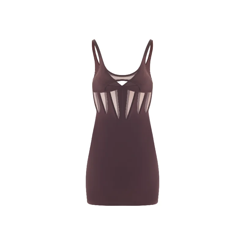 dark raisin corseted dress