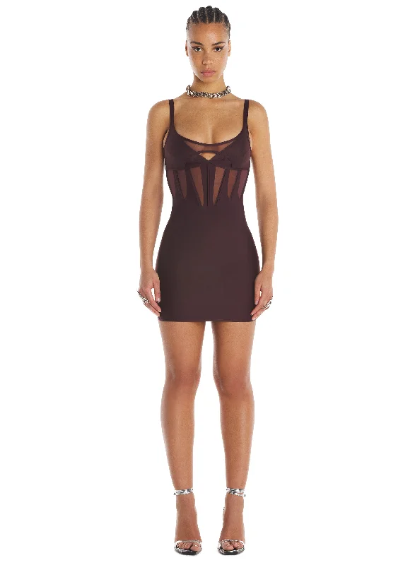 dark raisin corseted dress