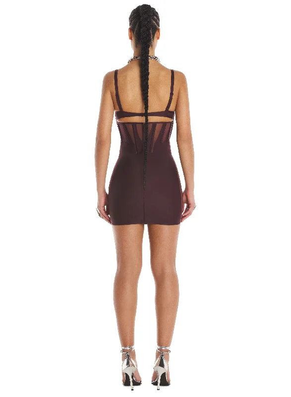 dark raisin corseted dress