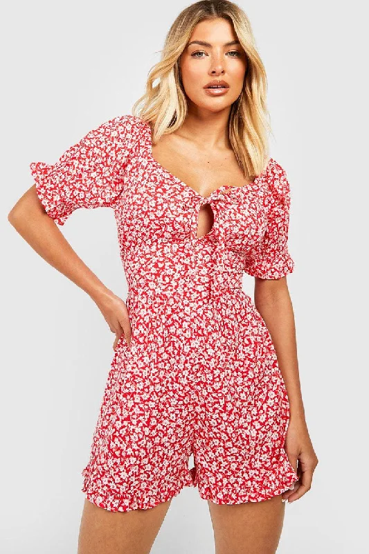 Dottie Red Ditsy Print Playsuit