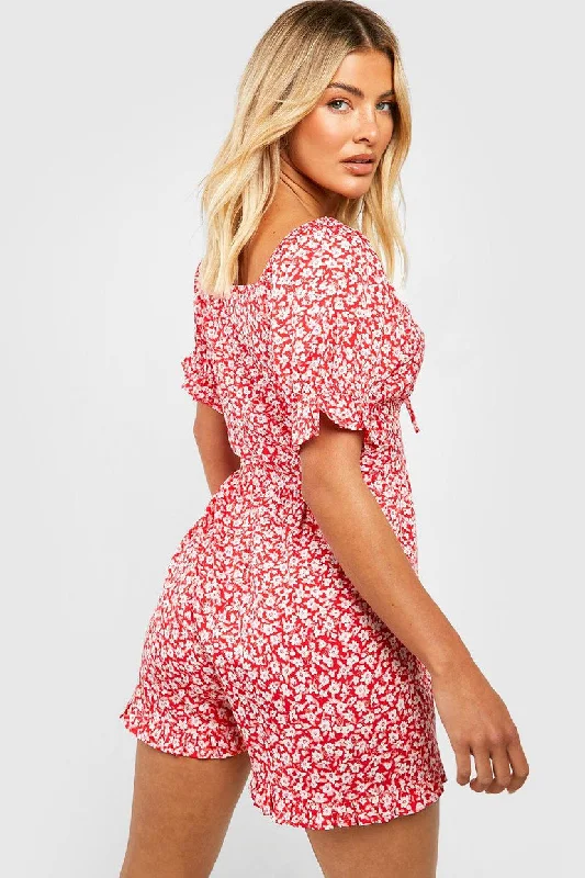 Dottie Red Ditsy Print Playsuit