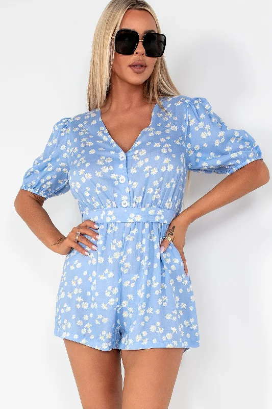 Emmie Blue Daisy Print Playsuit