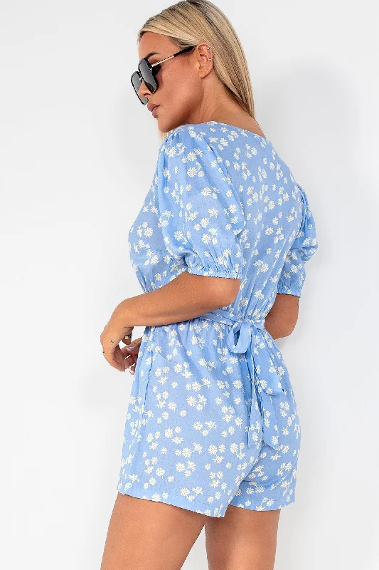 Emmie Blue Daisy Print Playsuit