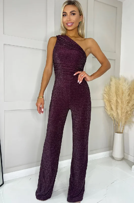 AX Paris Ezra Plum One Shoulder Jumpsuit