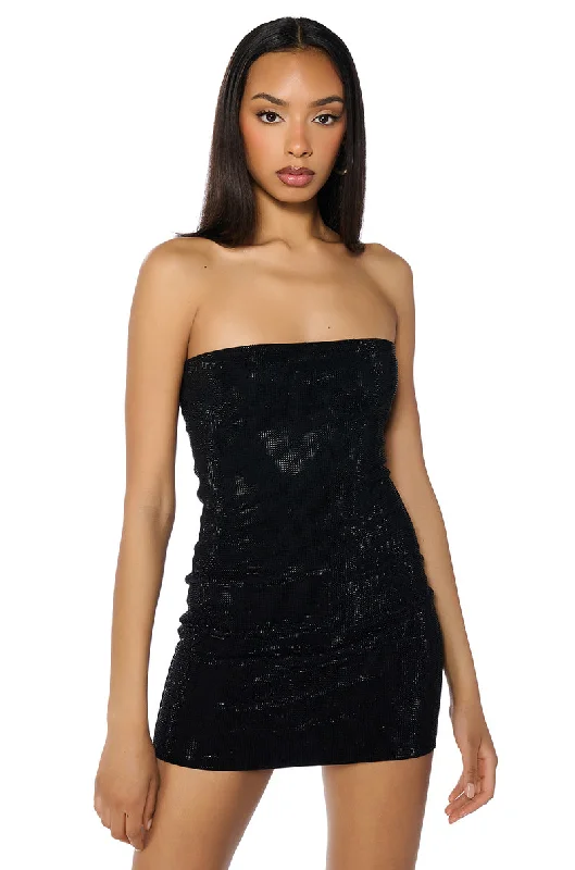 FANCY AND FUN RHINESTONE MINI DRESS IN BLACK