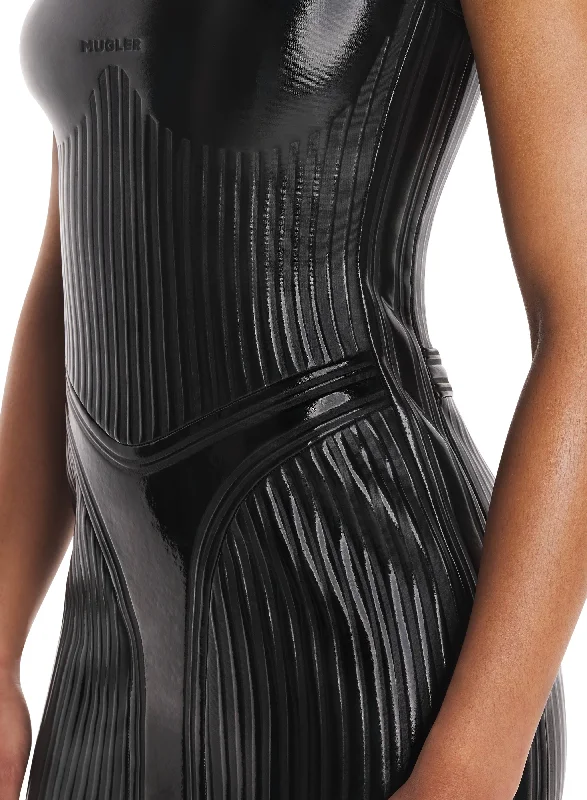 glossy black embossed dress