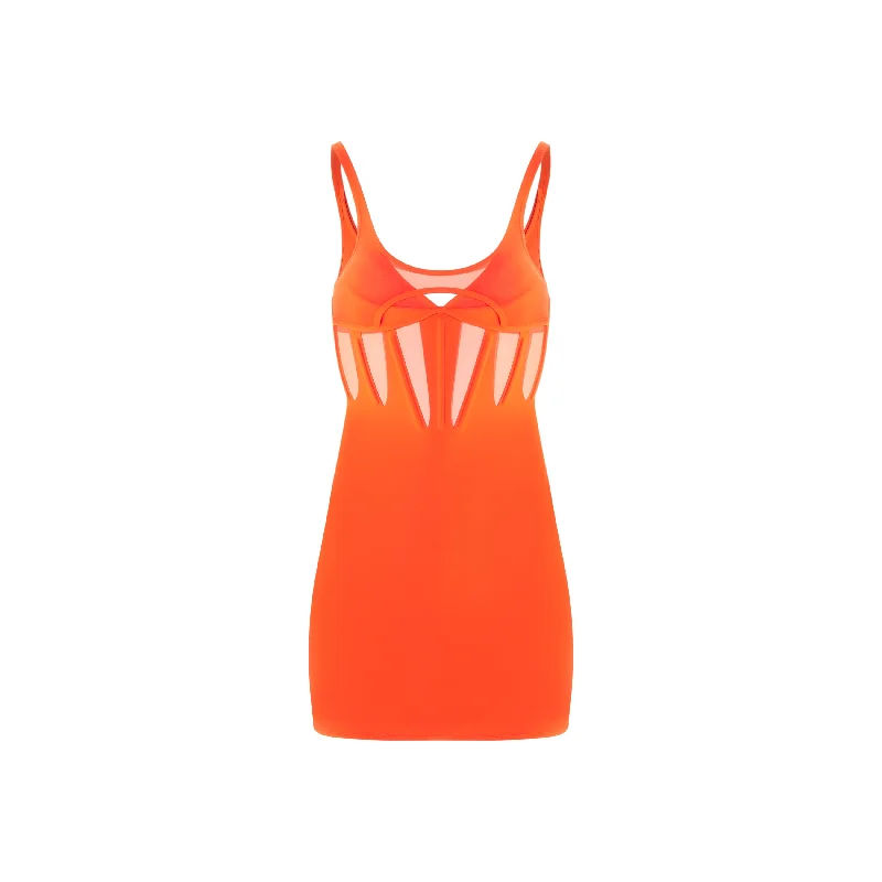 orange corseted dress