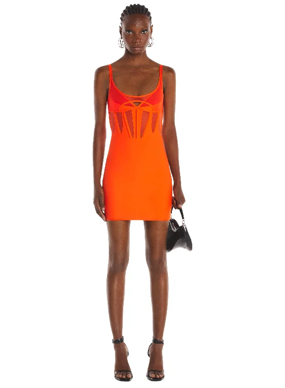 orange corseted dress