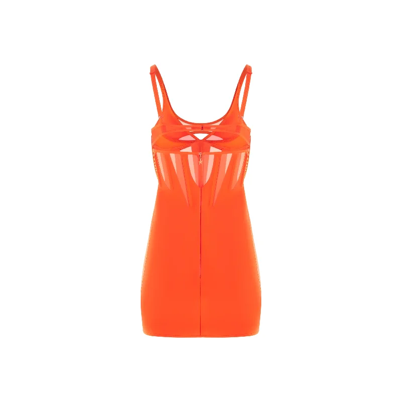 orange corseted dress