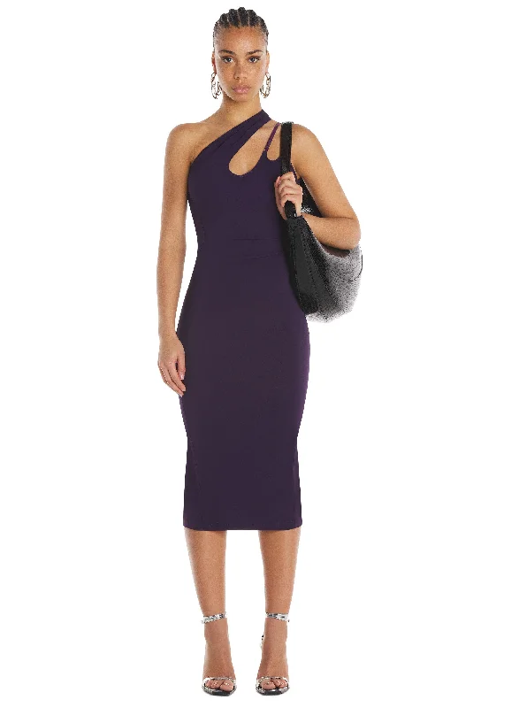 purple asymmetric shoulder dress