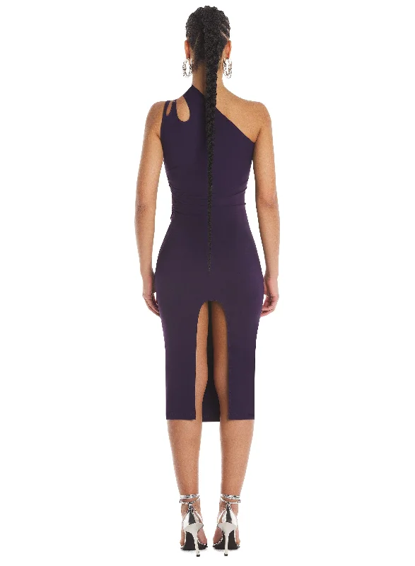 purple asymmetric shoulder dress