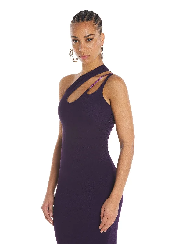 purple asymmetric shoulder dress