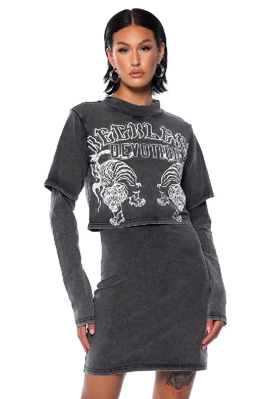 SKATER GIRL EMBELLISHED GRAPHIC TSHIRT MINI DRESS