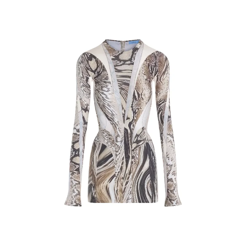 snake printed body shaping illusion dress