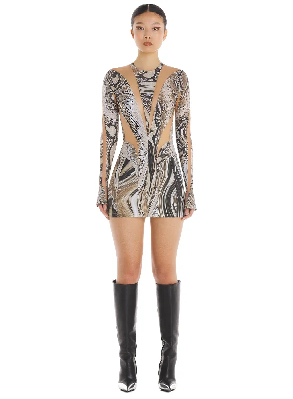 snake printed body shaping illusion dress