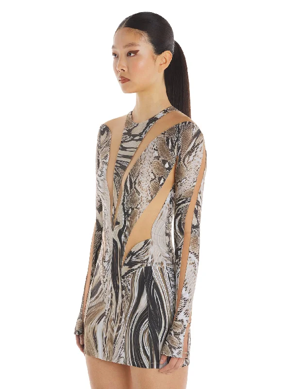 snake printed body shaping illusion dress