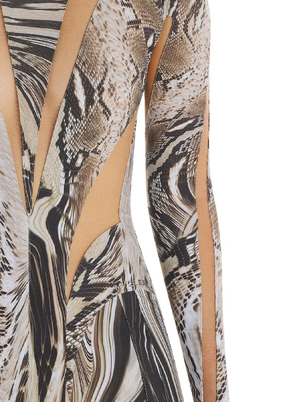 snake printed body shaping illusion dress