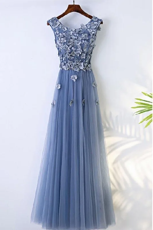 Exclusive Deals Just for You!A-line Blue Flowy Prom Dress Long With Flower Petals PG631