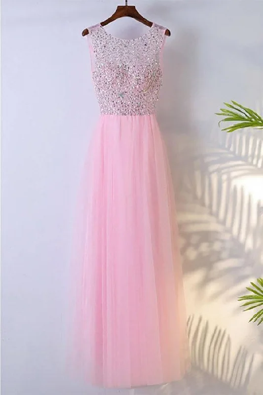 Buy More, Save More!A-line Cute Pink Sleeveless Prom Dress With Bling Sequins PG629